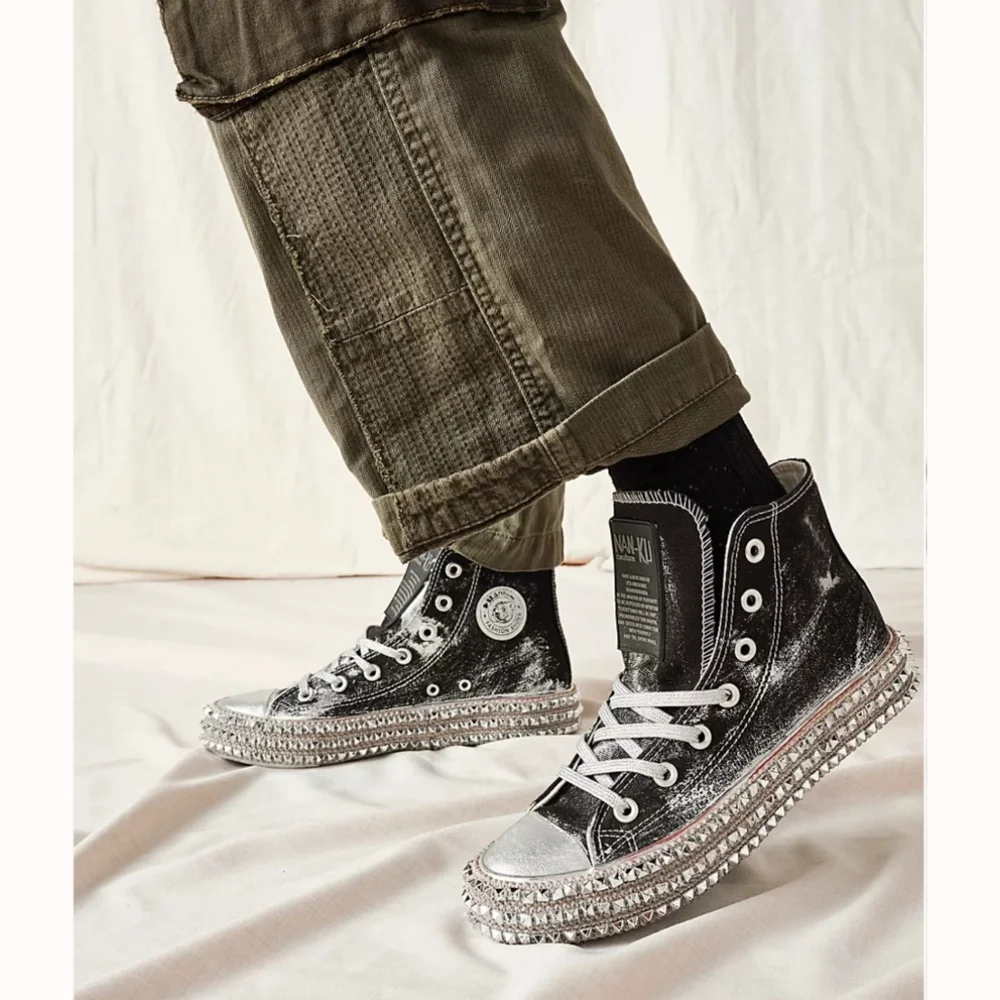 Free People NAN-KU Cruise Studded Hi Top Sneakers Size 8